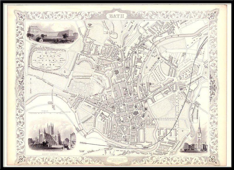 Classic Vintage City Map of Bath, England 1851