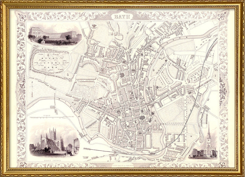Classic Vintage City Map of Bath, England 1851