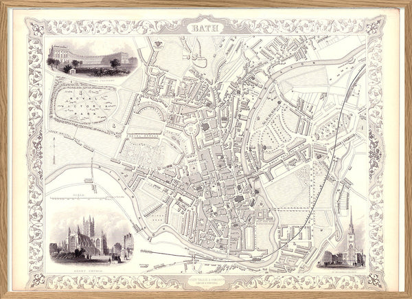 Classic Vintage City Map of Bath, England 1851