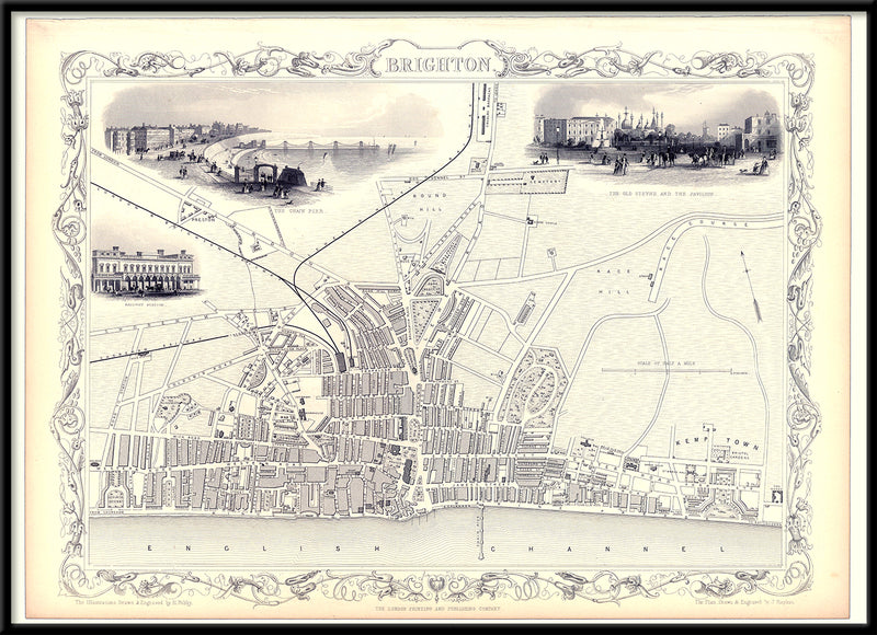 Classic Vintage City Map of Brighton, England 1851