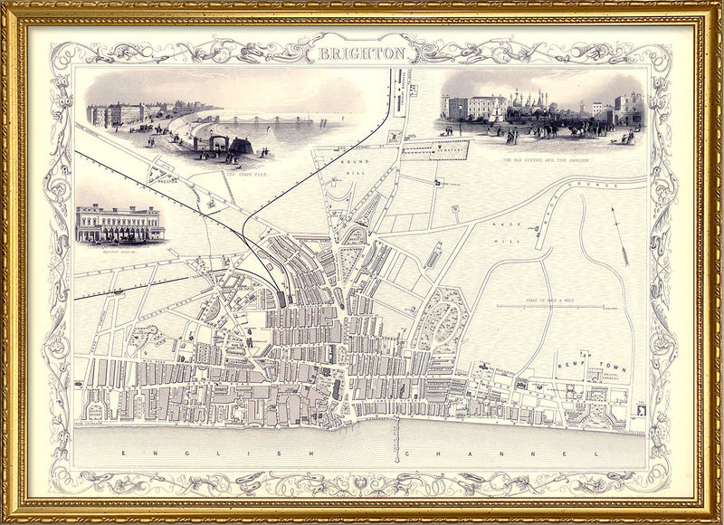 Classic Vintage City Map of Brighton, England 1851