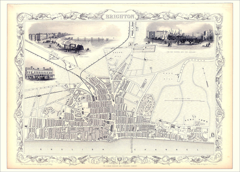 Classic Vintage City Map of Brighton, England 1851