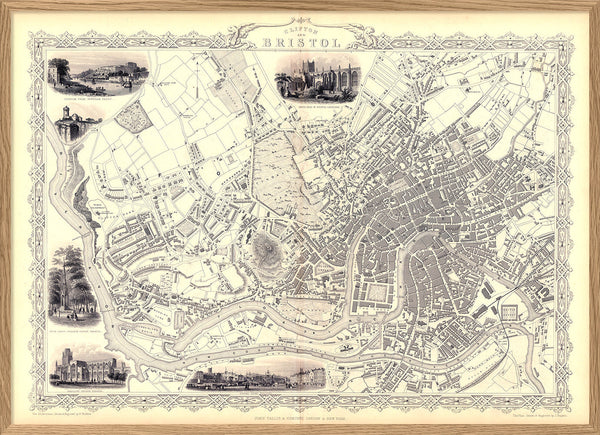Classic Vintage City Map of Bristol, England 1851