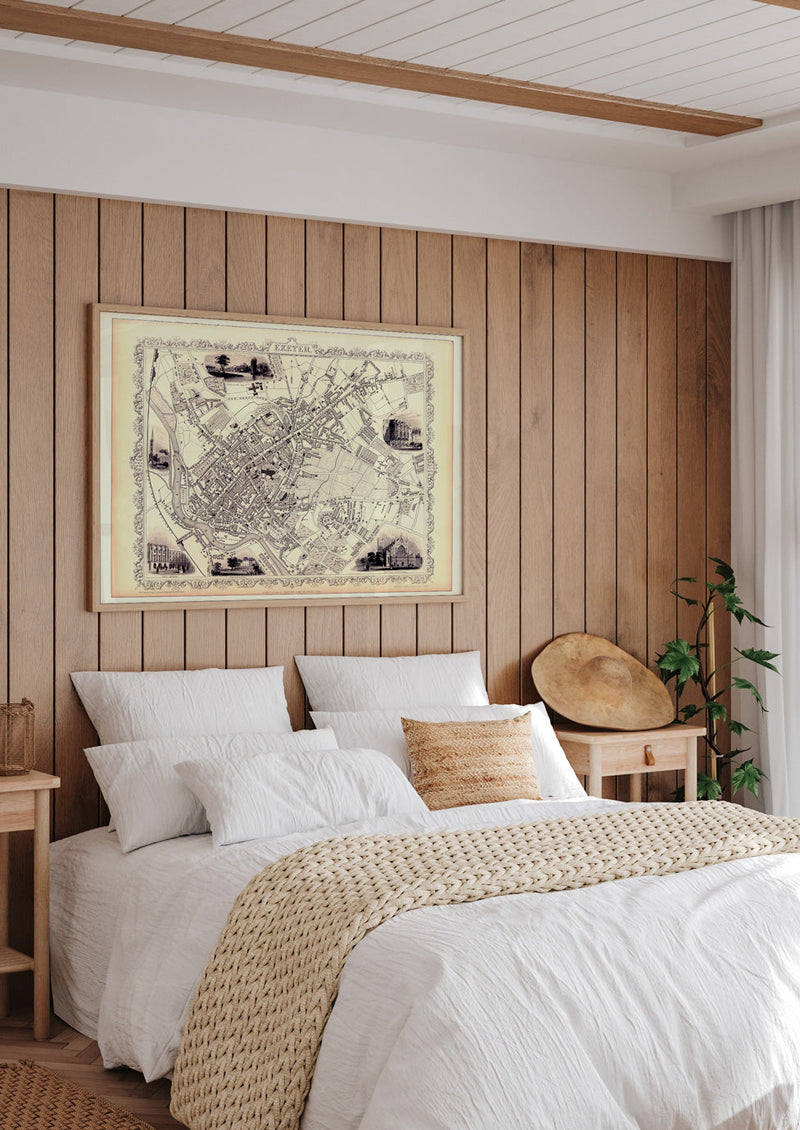 Classic Vintage City Map of Exeter, England 1851