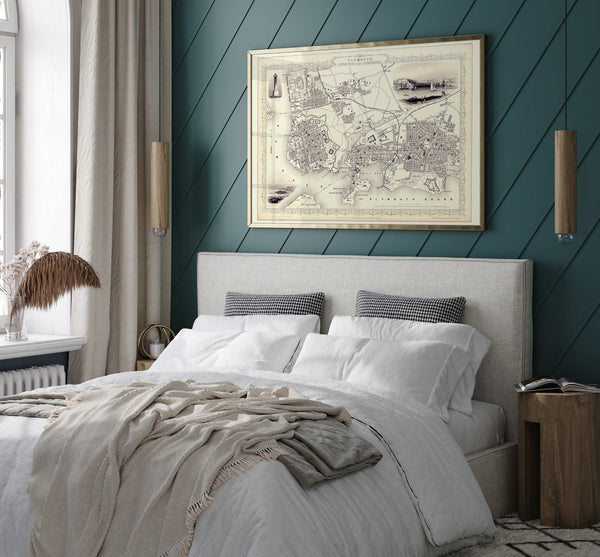 Classic Vintage City Map of Plymouth, England 1851