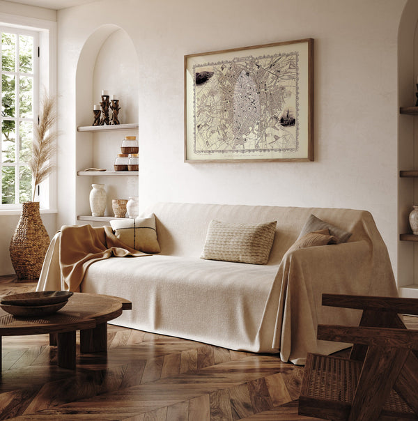 Classic Vintage City Map of Sheffield, England 1851