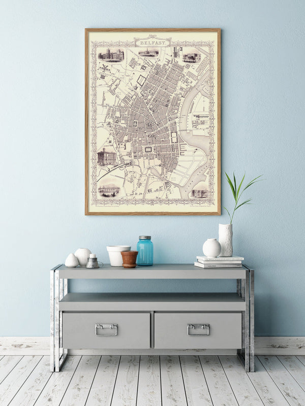 Classic Vintage City Map of Belfast 1851