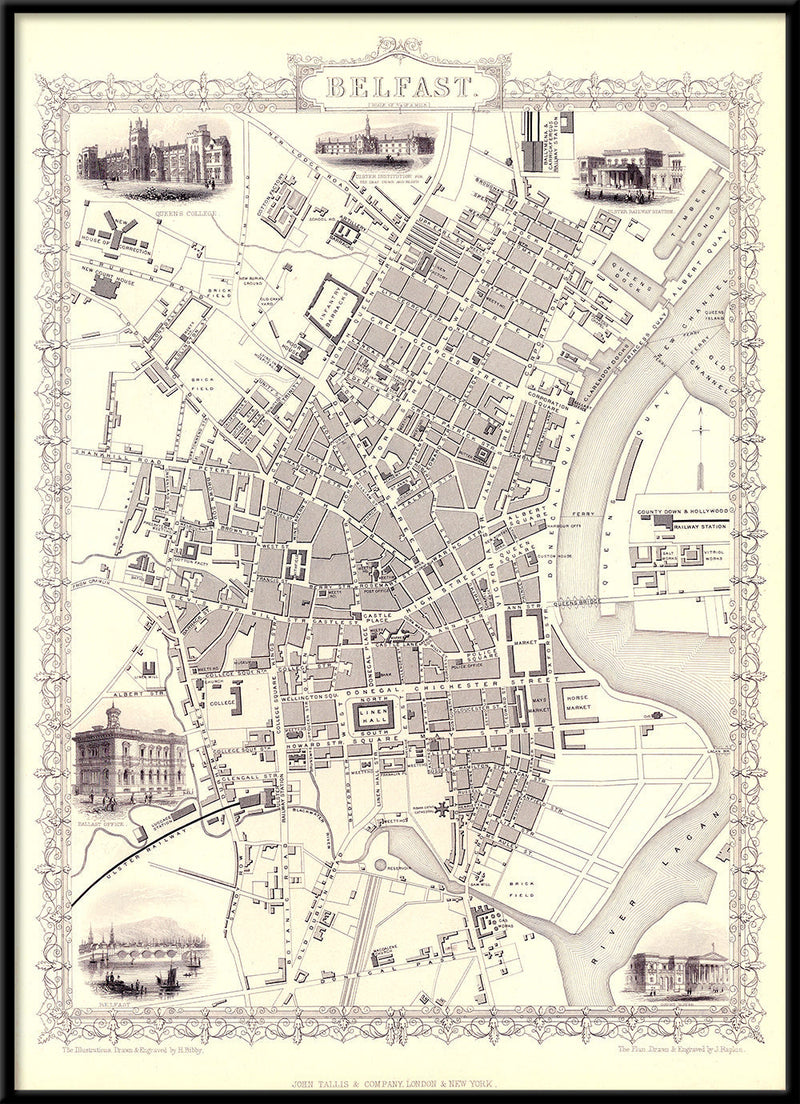Classic Vintage City Map of Belfast 1851