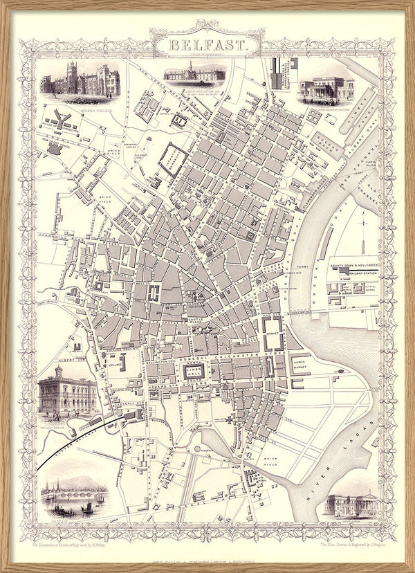 Classic Vintage City Map of Belfast 1851