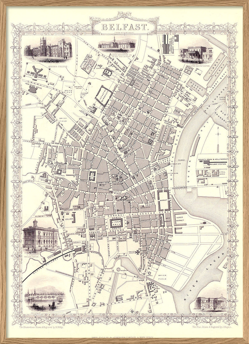 Classic Vintage City Map of Belfast 1851