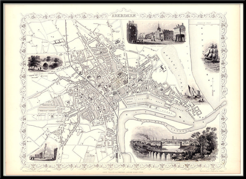 Classic Vintage City Map of Aberdeen, Scotland 1851