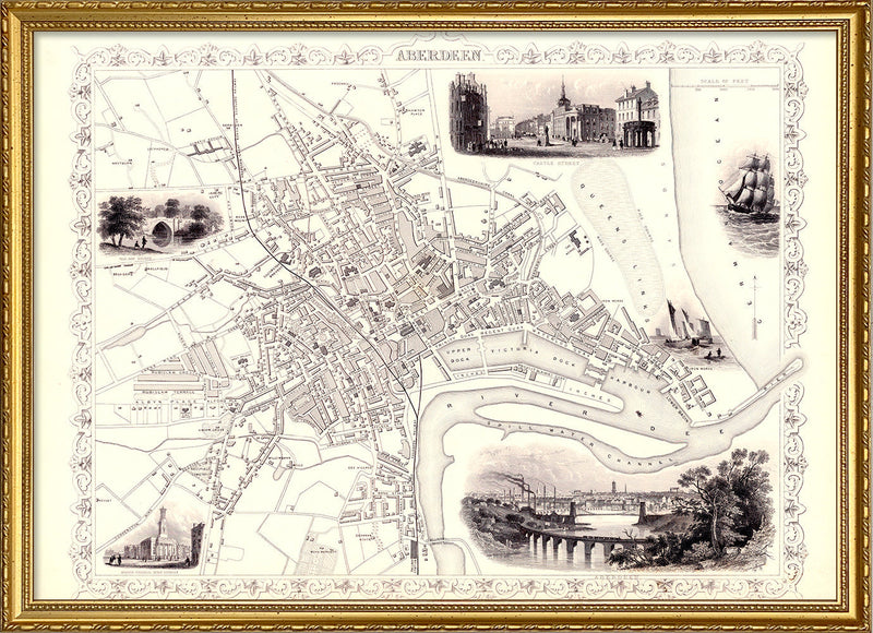 Classic Vintage City Map of Aberdeen, Scotland 1851