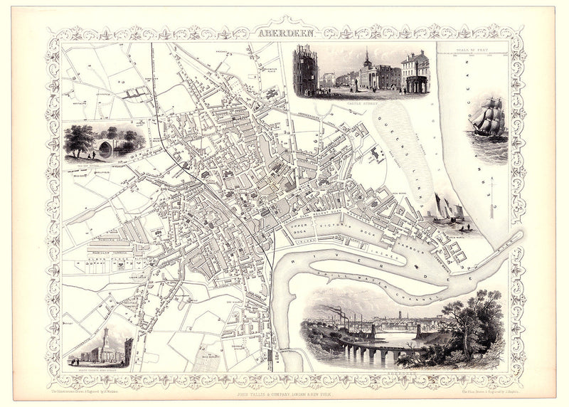 Classic Vintage City Map of Aberdeen, Scotland 1851