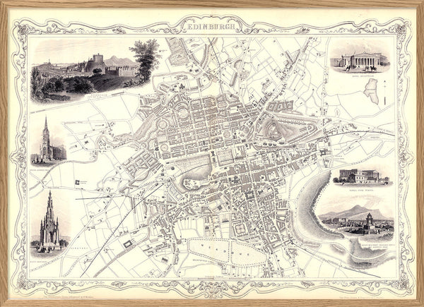 Classic Vintage City Map of Edinburgh, Scotland 1851