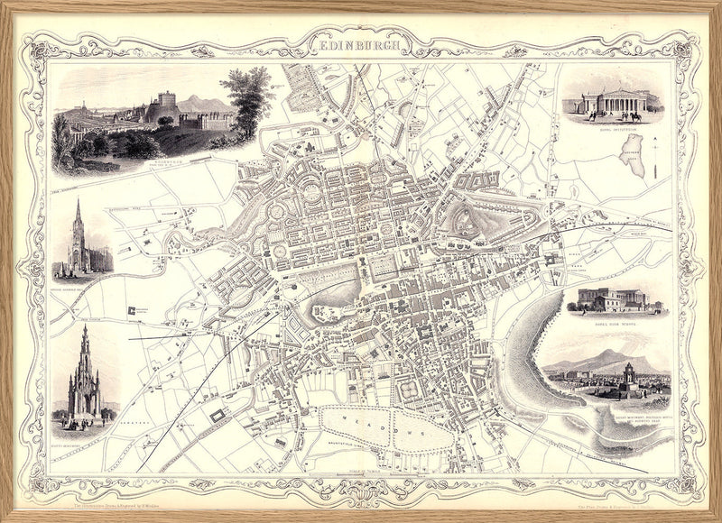 Classic Vintage City Map of Edinburgh, Scotland 1851