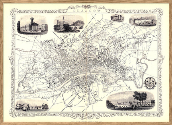 Classic Vintage City Map of Glasgow, Scotland 1851