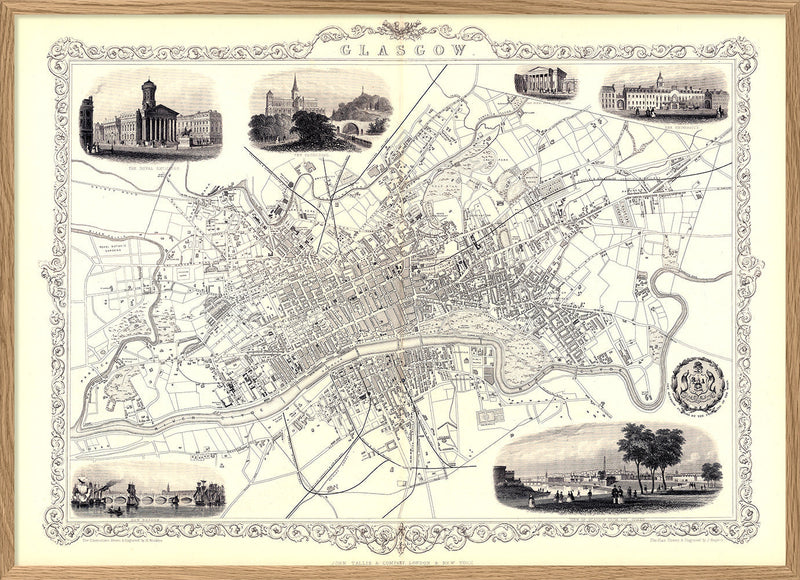 Classic Vintage City Map of Glasgow, Scotland 1851