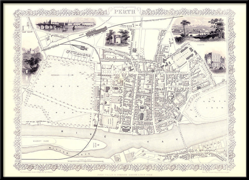 Classic Vintage City Map of Perth, Scotland 1851