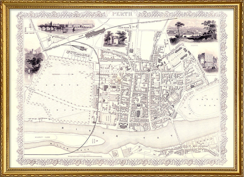 Classic Vintage City Map of Perth, Scotland 1851