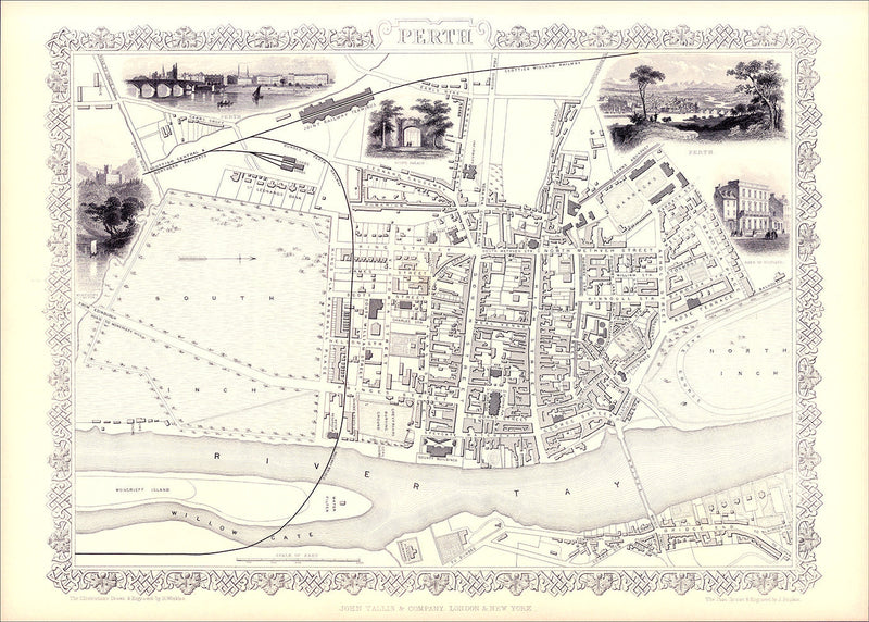 Classic Vintage City Map of Perth, Scotland 1851