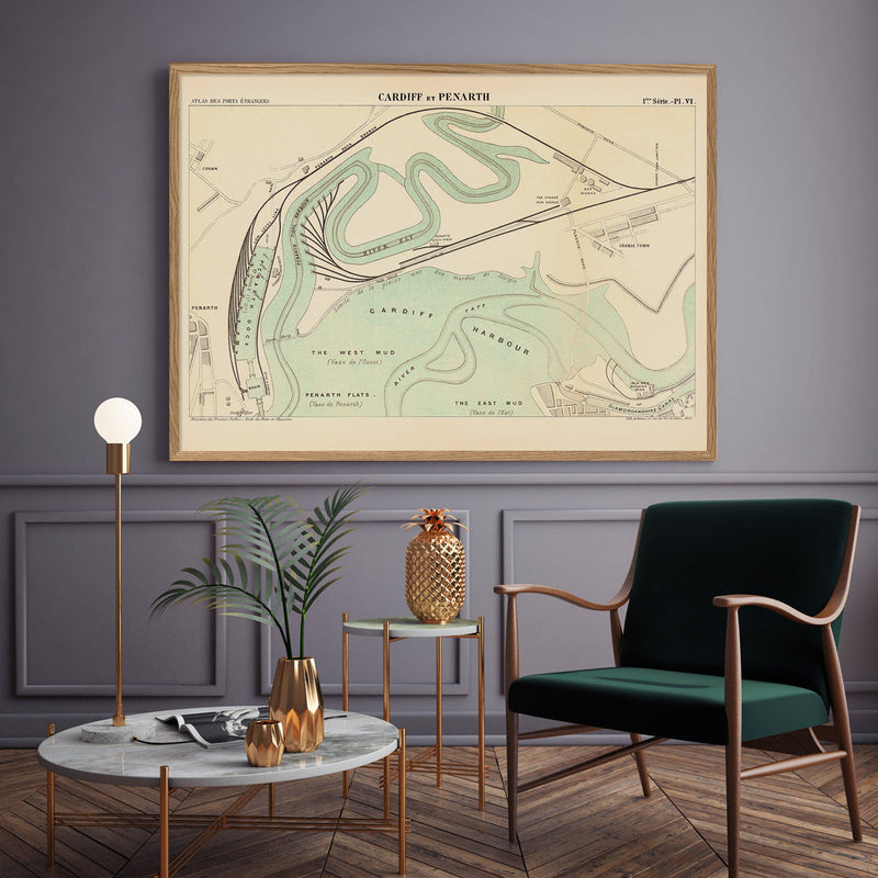 Vintage City Map of Cardiff Harbour, 1883