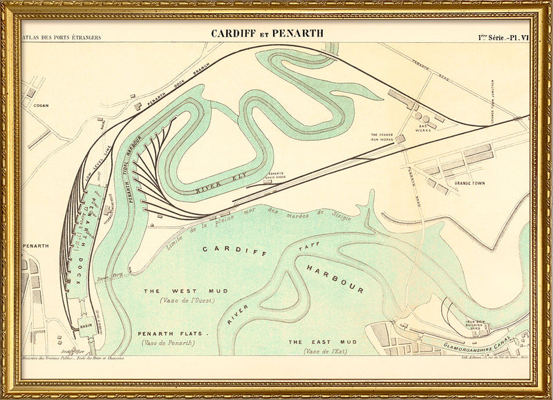 Vintage City Map of Cardiff Harbour, 1883