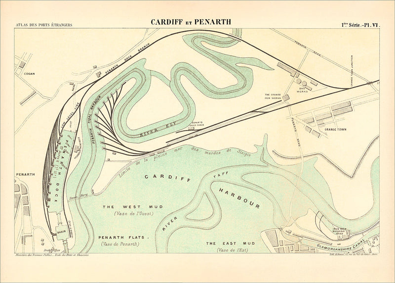 Vintage City Map of Cardiff Harbour, 1883