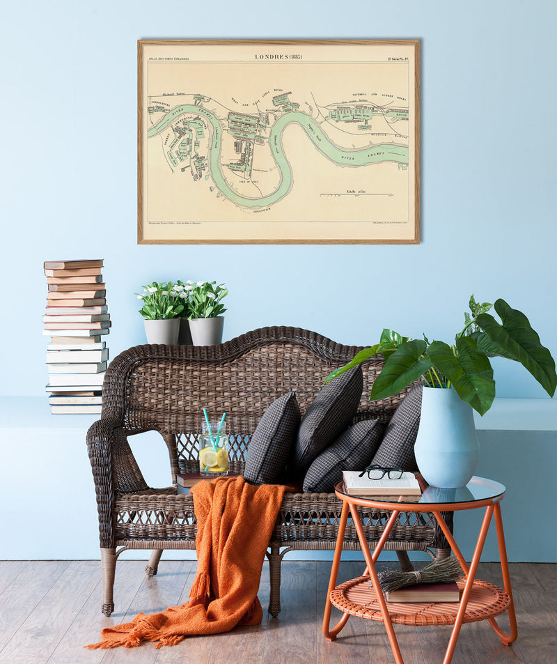 Vintage City Map of London Docks, England 1885