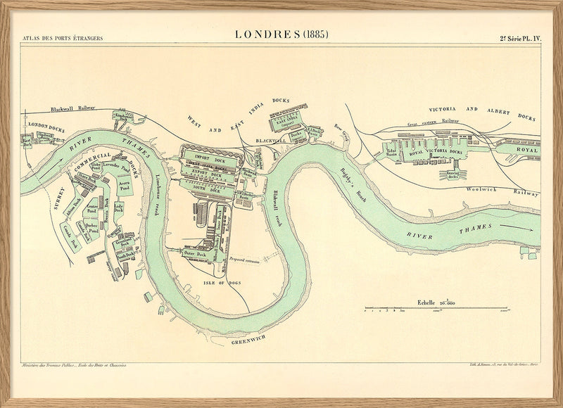 Vintage City Map of London Docks, England 1885