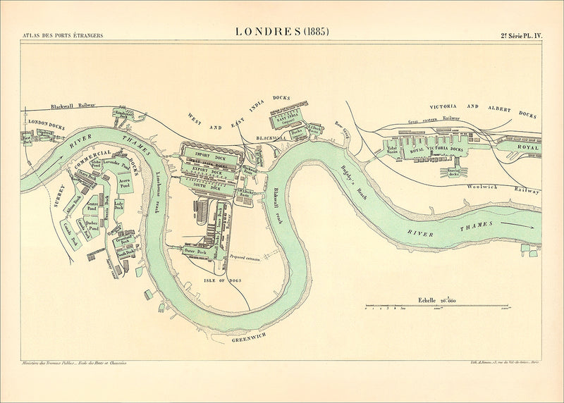 Vintage City Map of London Docks, England 1885