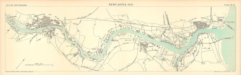 Vintage City Map of Newcastle Harbour, England 1878