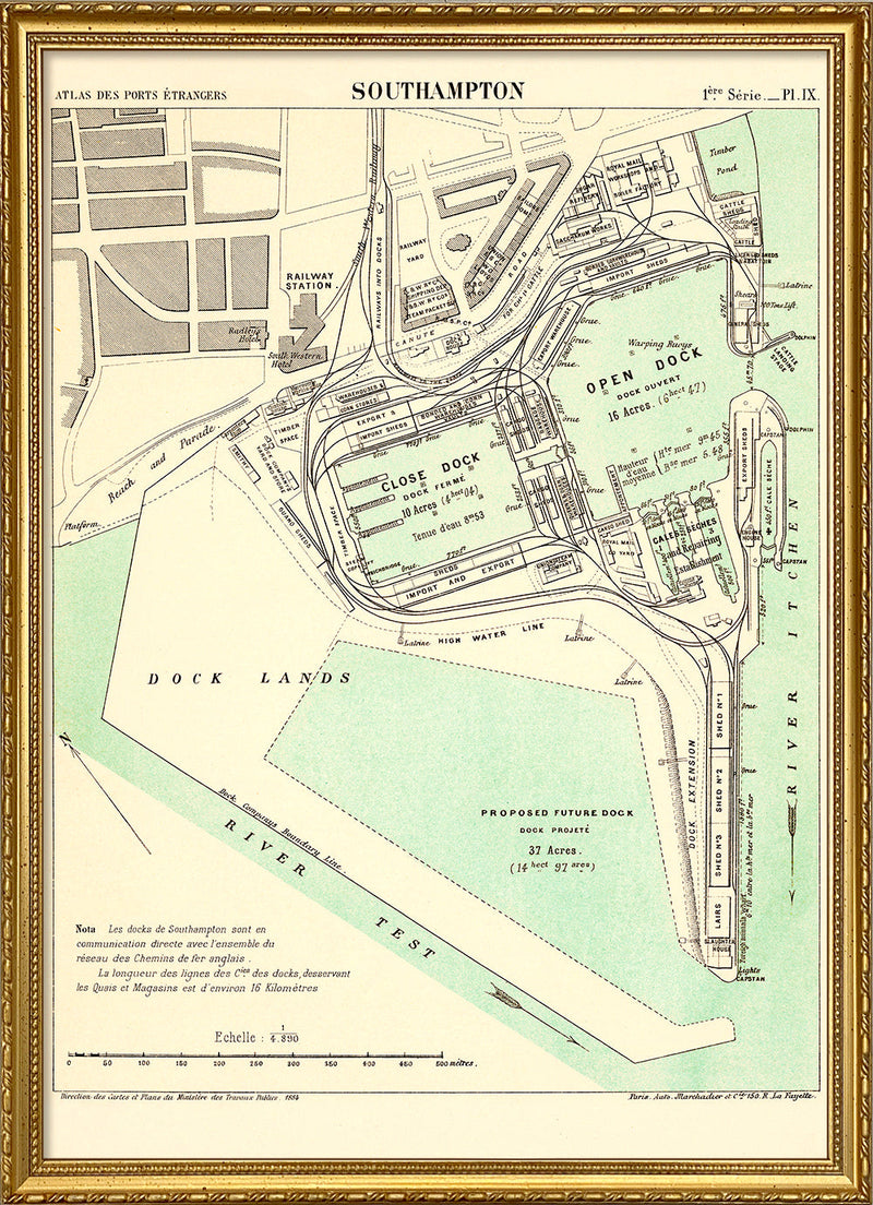 Vintage City Map of Southampton Harbour, 1878