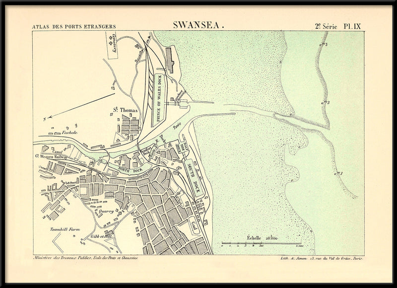 Map of Swansea, Wales 1885