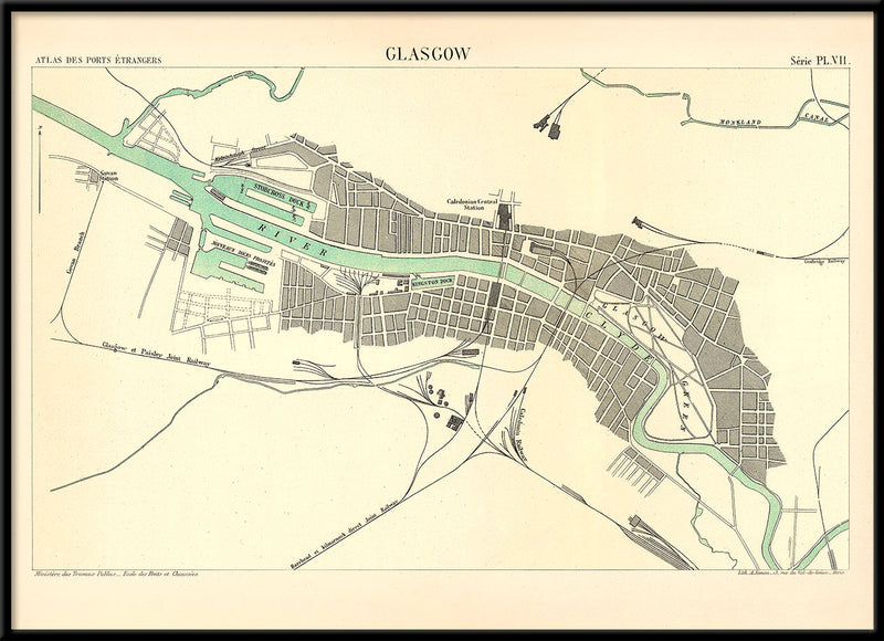 Map of Glasgow, Scotland 1886