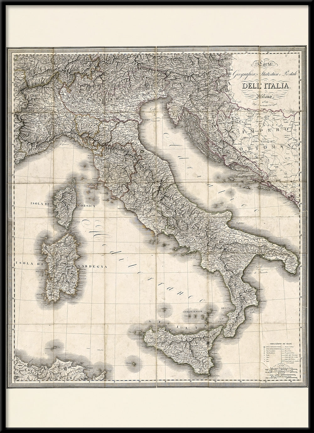 初だし　額装　（リプロダクション ）デ・ロッシ　「イタリア郵便地図」　大型作品 Amazon.co.jp: HISTORIX ヴィンテージ 1890 イタリア地図