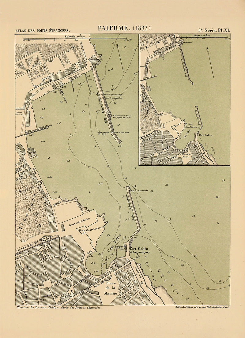Map of Palermo, Italy 1882
