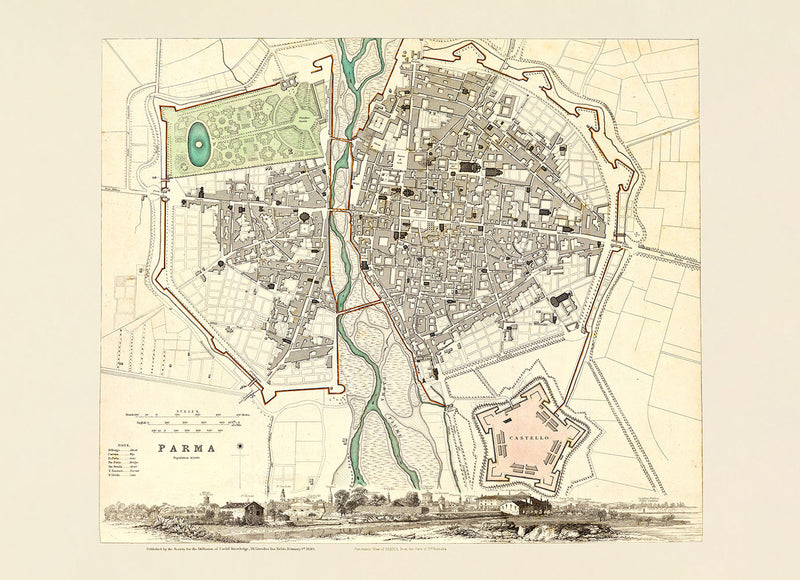 Vintage City Map of Parma, 1840