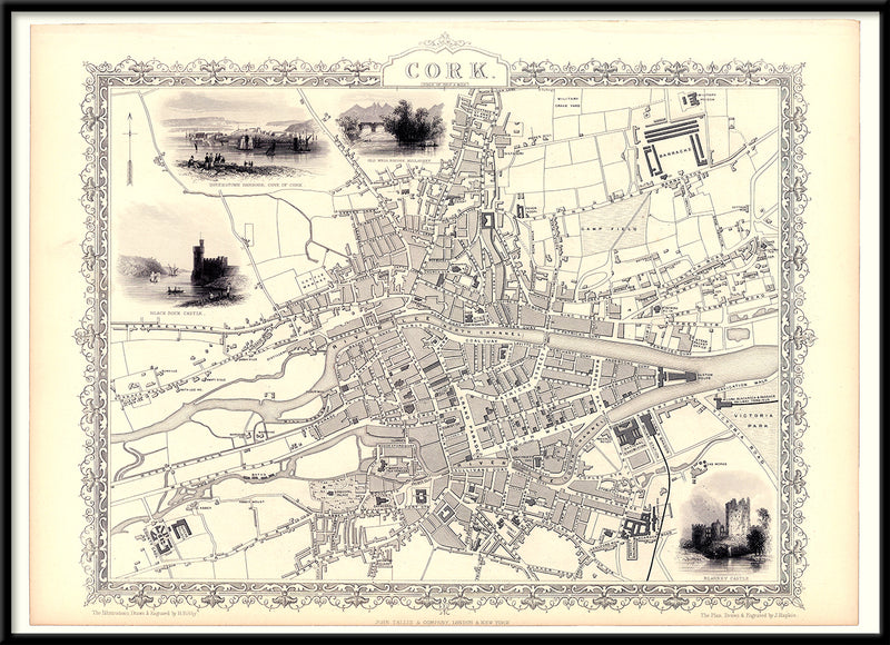 Classic Vintage City Map of Cork, Ireland 1851