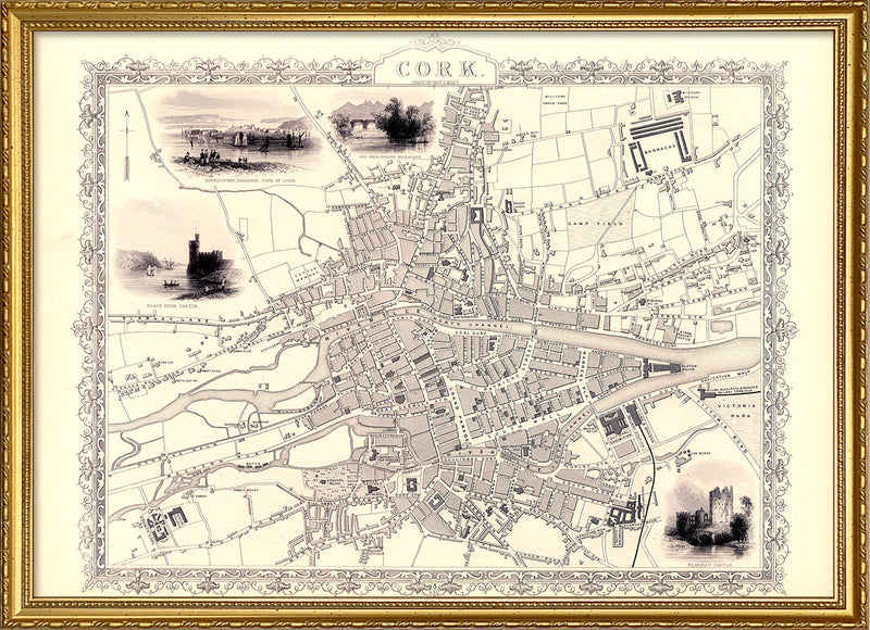 Classic Vintage City Map of Cork, Ireland 1851