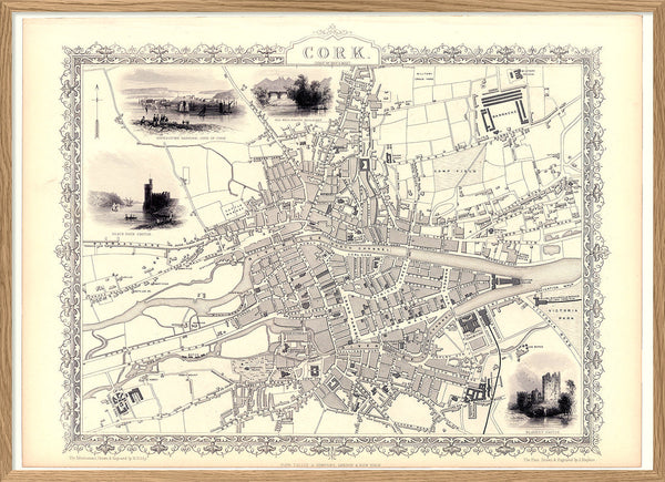 Classic Vintage City Map of Cork, Ireland 1851