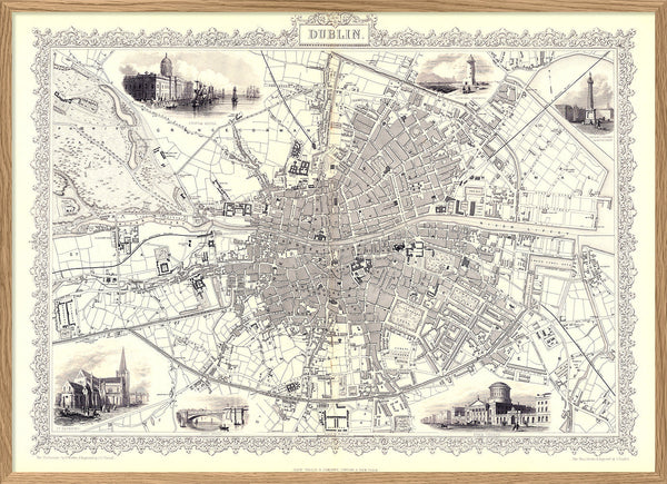 Classic Vintage City Map of Dublin 1851