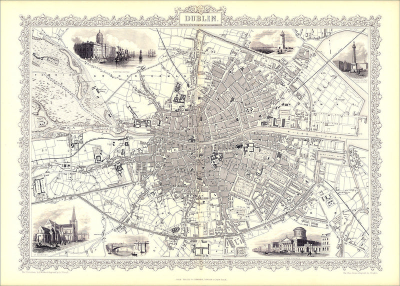 Classic Vintage City Map of Dublin 1851