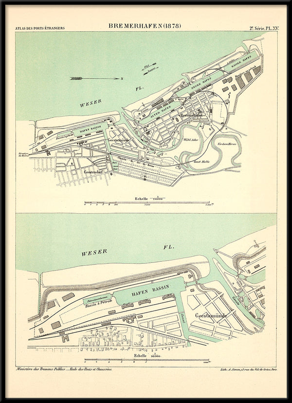 Map of Bremerhafen, Germany 1878
