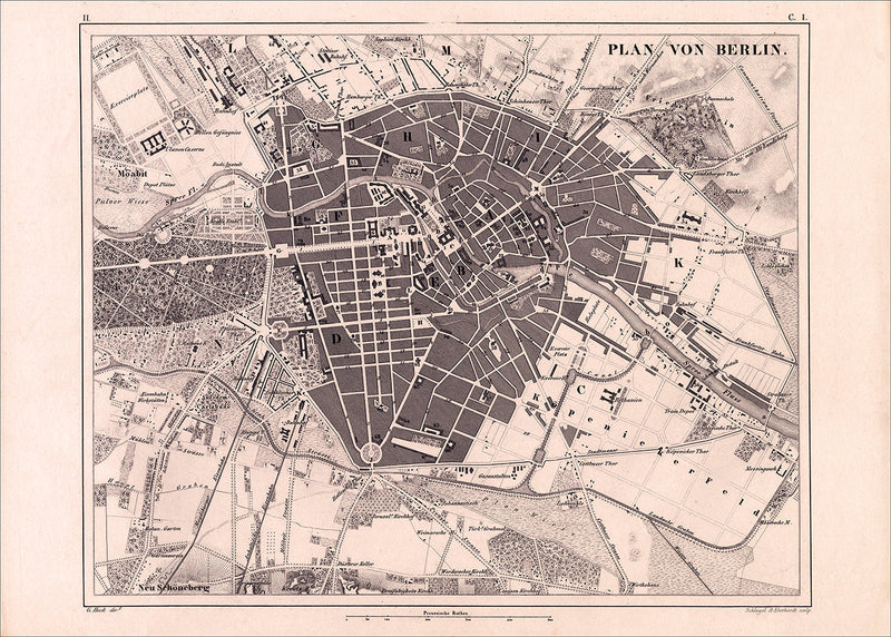 Vintage city Map of Berlin, black & white