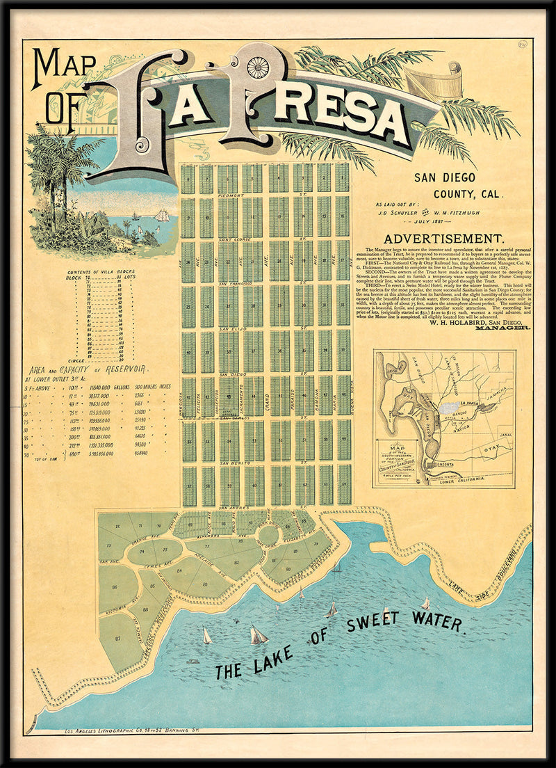 Vintage City Map of La Presa, San Diego County