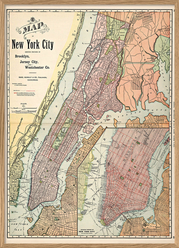 Vintage City Map of New York City 1892