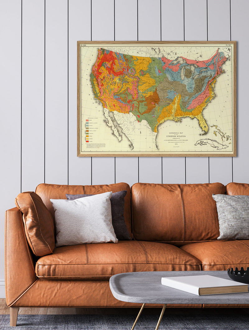Vintage Geological map of the US, 1874