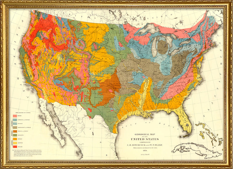 Vintage Geological map of the US, 1874