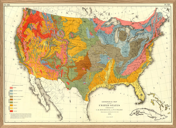 Vintage Geological map of the US, 1874
