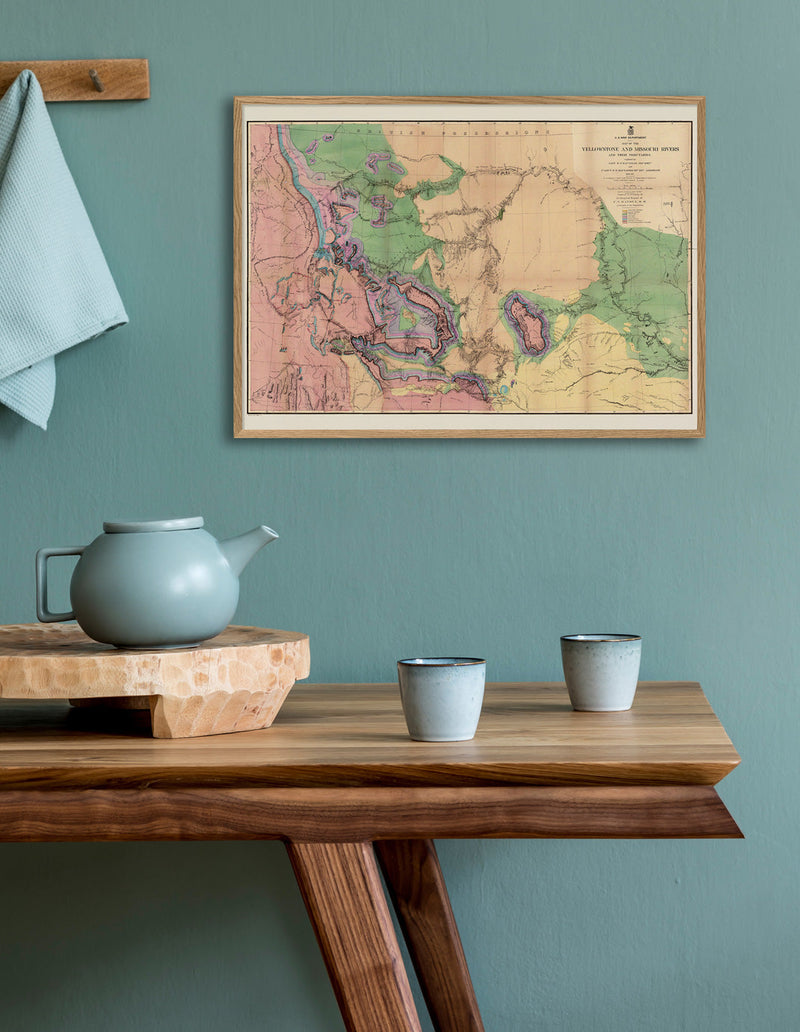 Vintage Geological map of Yellowstone & Missouri Rivers
